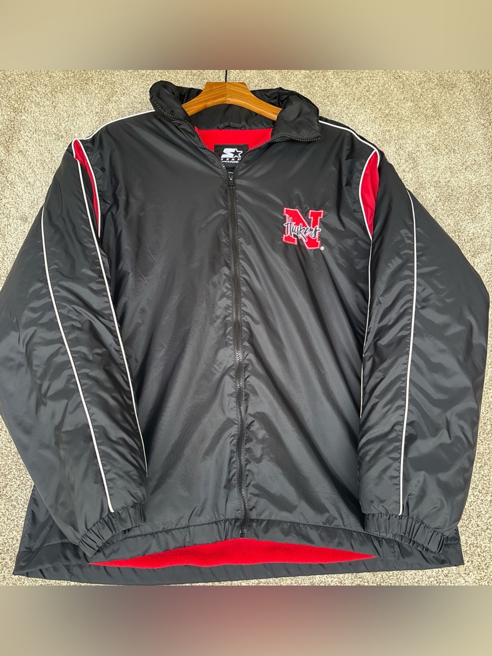VTG Nebraska Huskers Size Large Team Starter Jacket Cornhuskers Black & Red